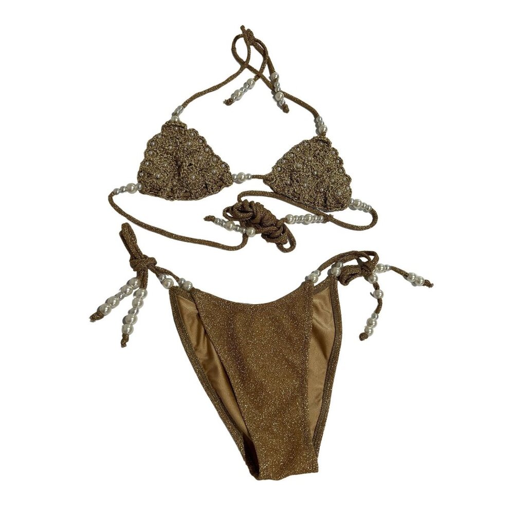 Alameda Turquesa Ray Of Sun Crochet Bikini in Gold